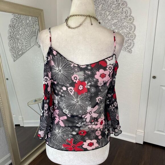 Fairy Whimsygoth Semi Sheer Off The Shoulder Bell Sleeve Floral Flower Top S - Picture 7 of 8